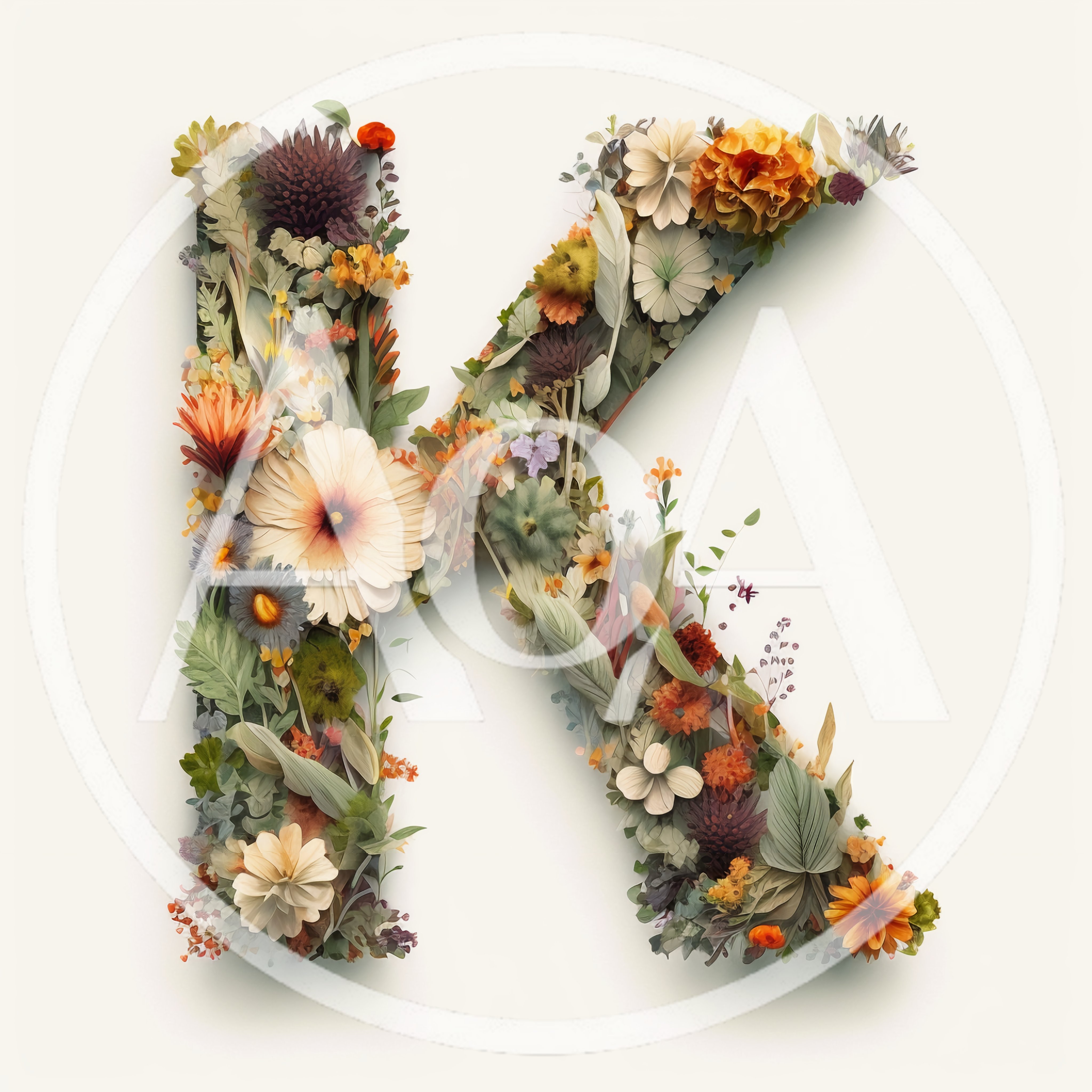 Floral Letter K Typography Design