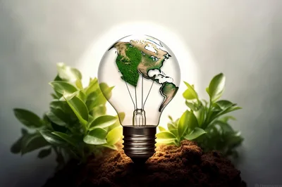 Light Bulb With Earth Map Inside Planted In Soil