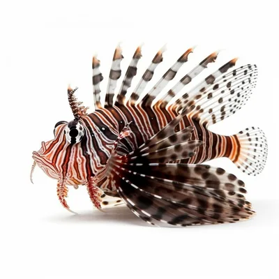 Lionfish Swimming Isolated On White Background