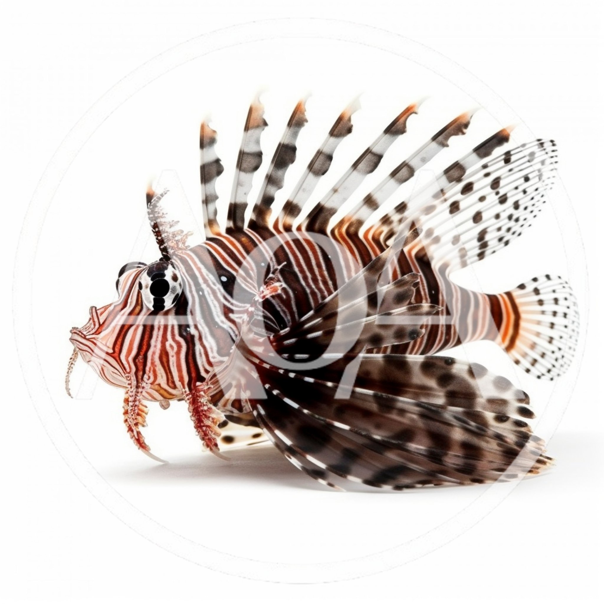 Lionfish Swimming Isolated On White Background