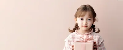 Young Girl Holding A Pink Gift Box