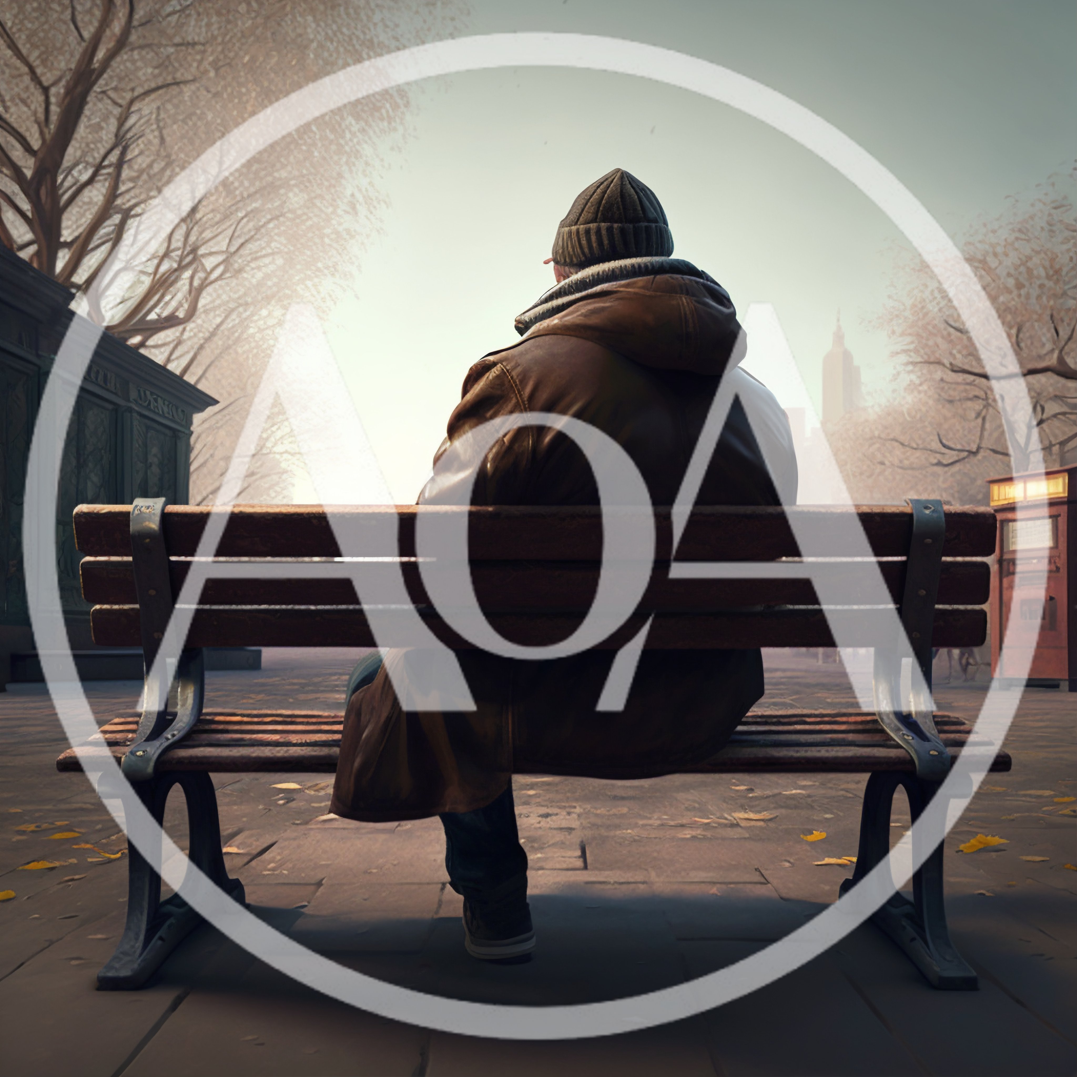 Lonely Man Sitting On A Park Bench