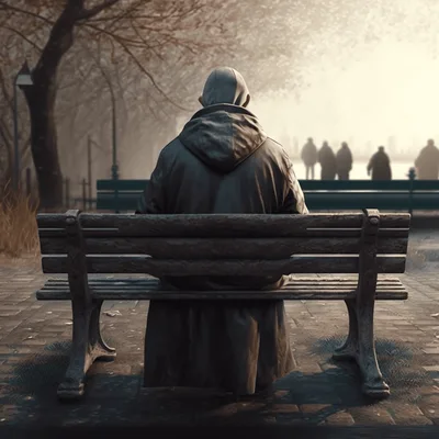 Solitary Person Sitting On A Park Bench