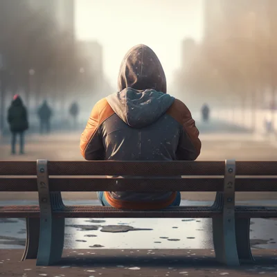 Person Sitting Alone On A Park Bench