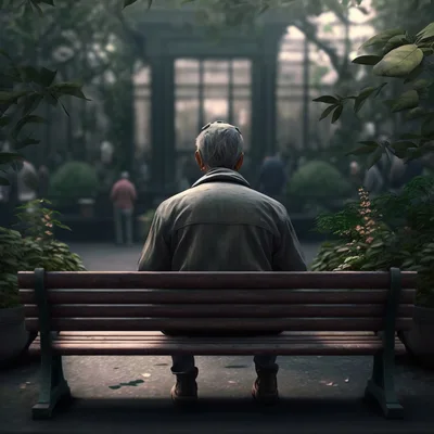 Elderly Man Sitting Alone On A Park Bench