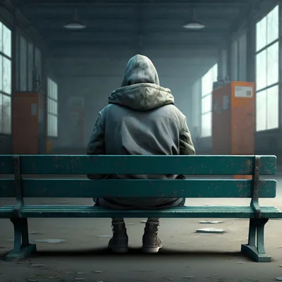 Person In Hooded Jacket Sitting On Bench