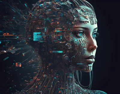 Cybernetic Humanoid Portrait With Intricate Digital Circuitry