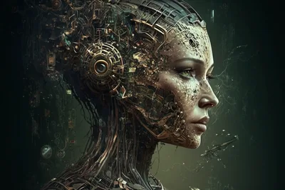Cyborg Woman Profile With Intricate Mechanical Details