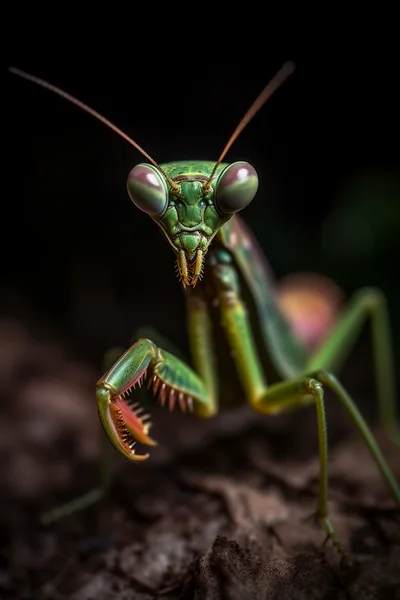 Macro Portrait Of A Green Praying Mantis