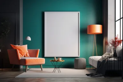 Modern Living Room Interior With Blank Picture Frame