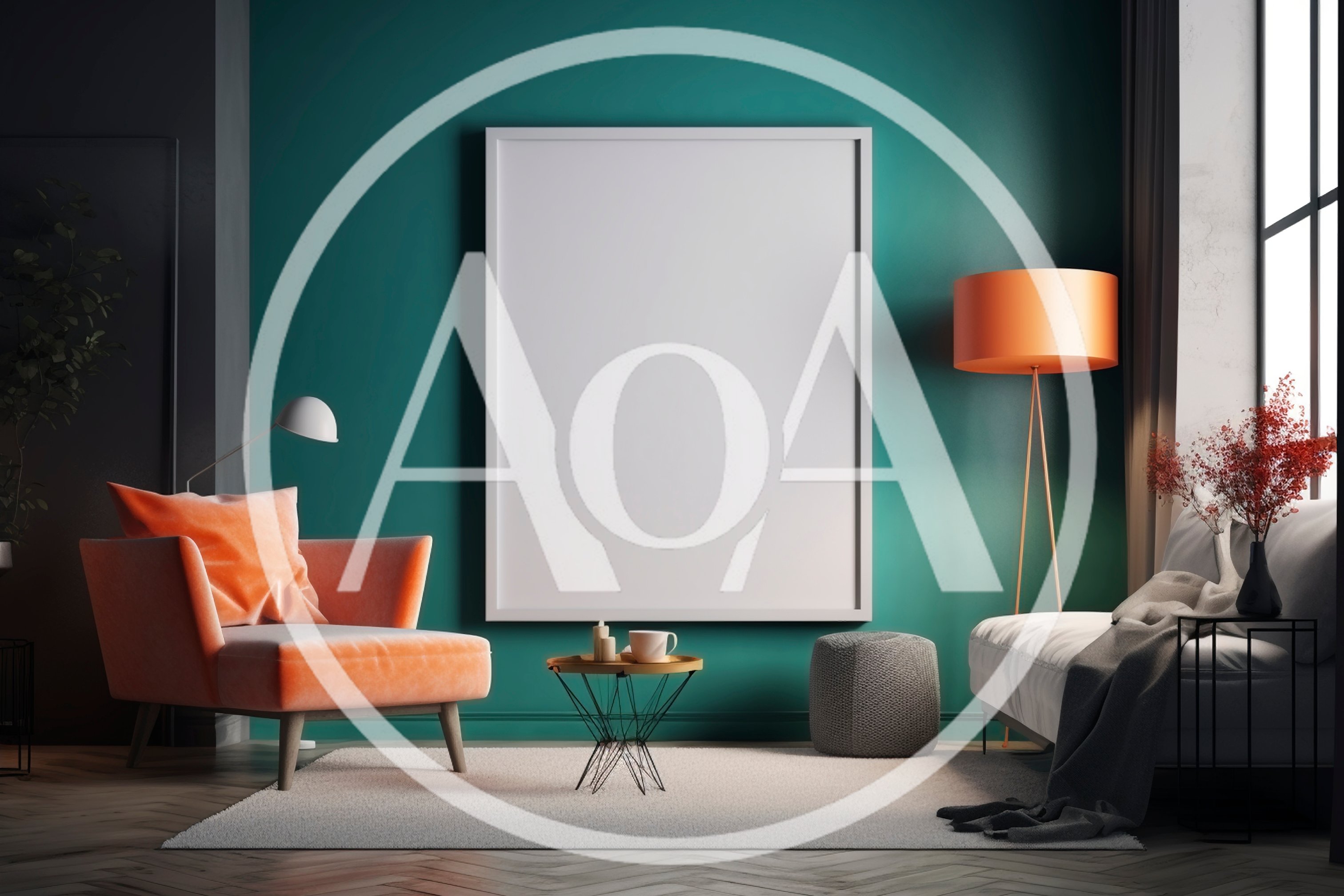 Modern Living Room Interior With Blank Picture Frame