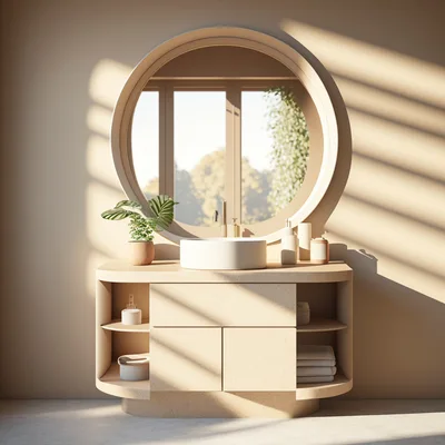 Modern Minimalist Bathroom Vanity With Round Mirror