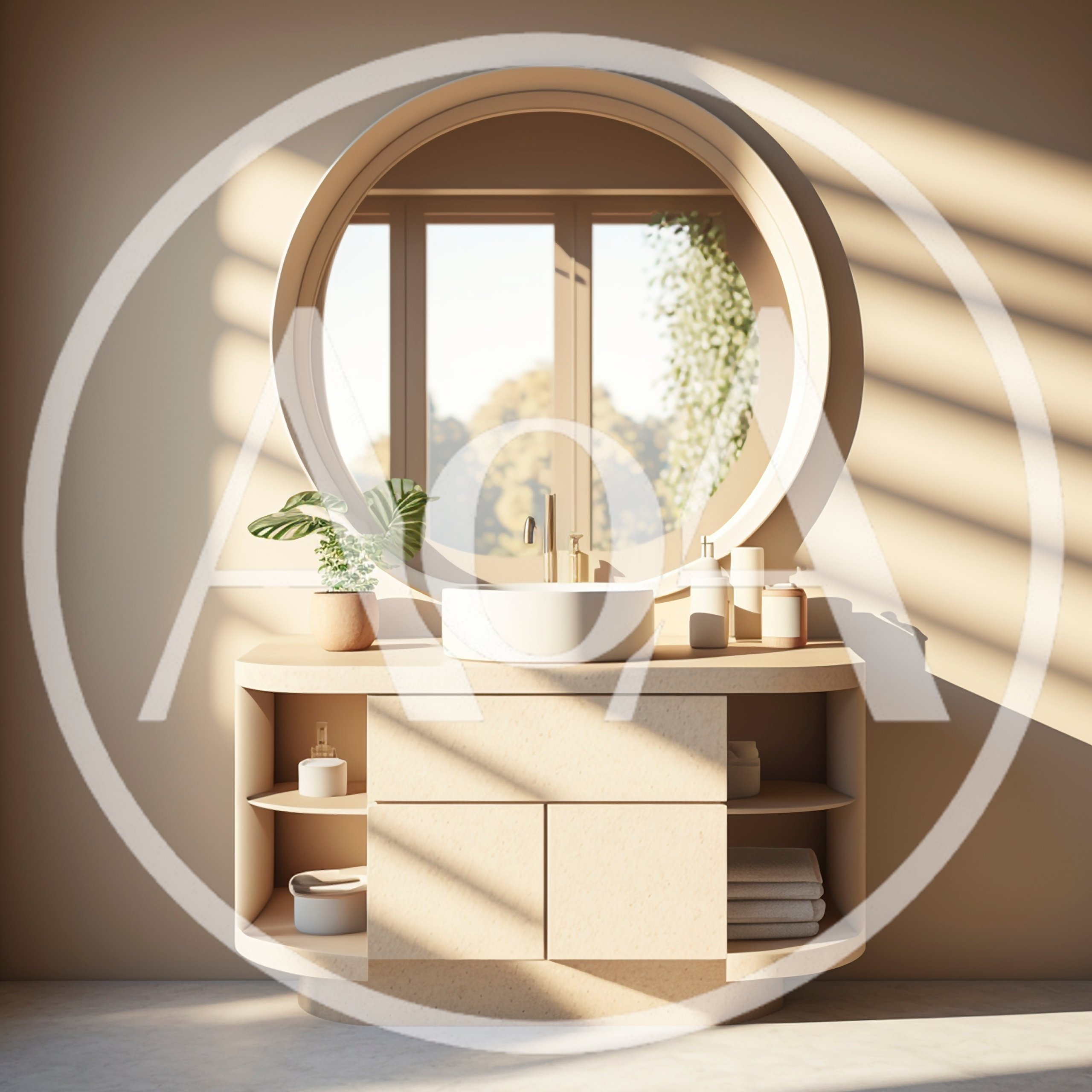 Modern Minimalist Bathroom Vanity With Round Mirror