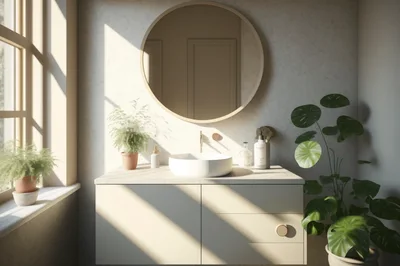Modern Minimalist Bathroom Vanity With Round Mirror