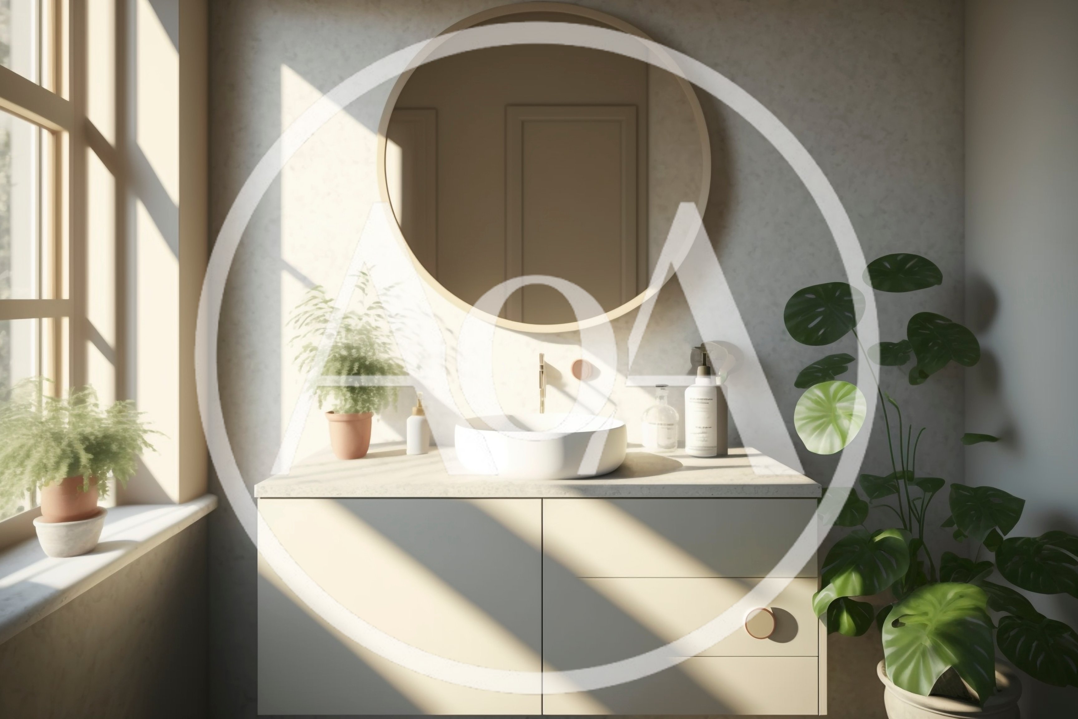 Modern Minimalist Bathroom Vanity With Round Mirror