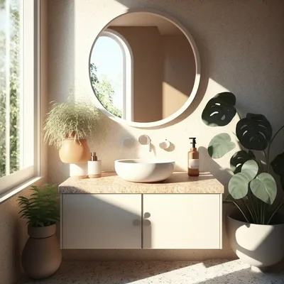 Modern Minimalist Bathroom Vanity With Potted Plants