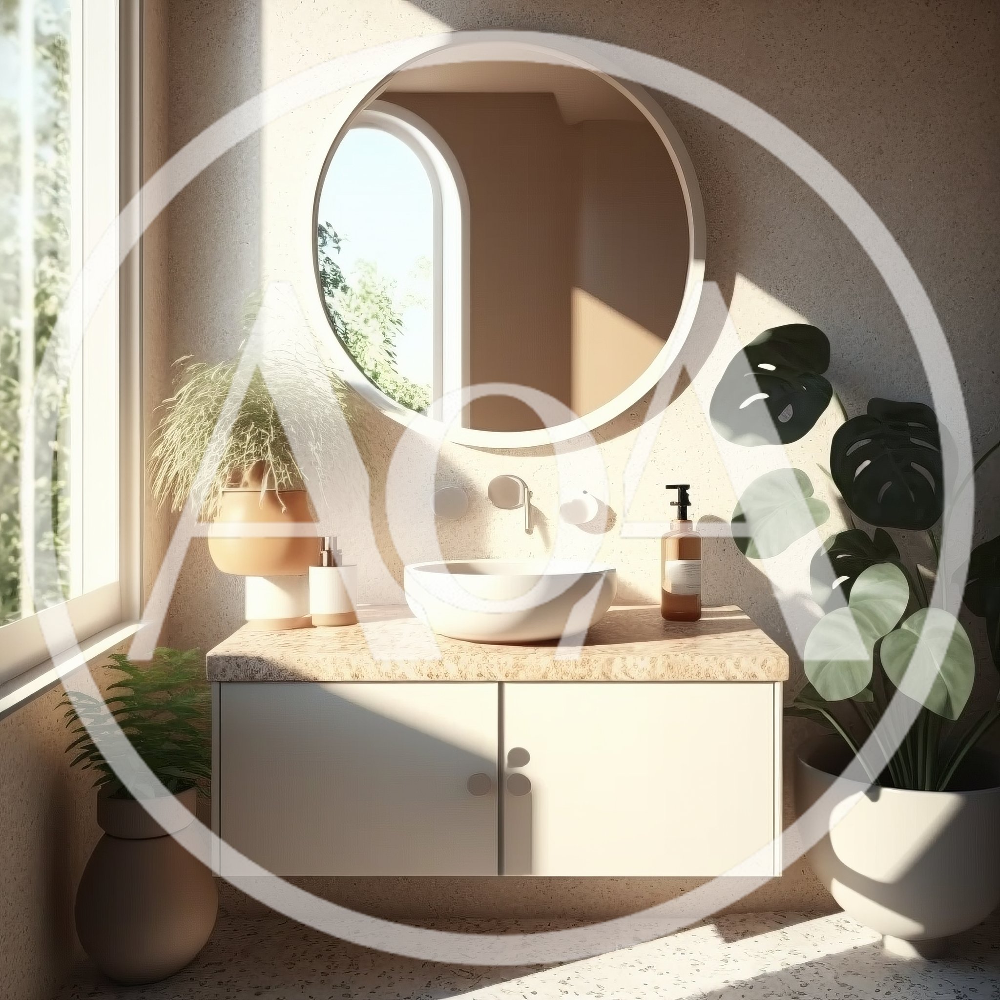 Modern Minimalist Bathroom Vanity With Potted Plants