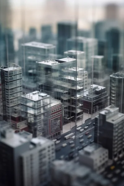 Miniature Tilt Shift Model Of A Modern Cityscape