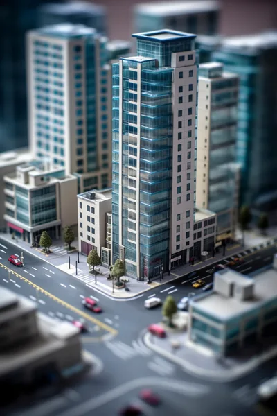 Miniature Tilt Shift Model Of A Modern Cityscape