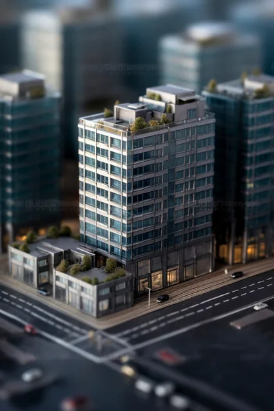 Miniature Tilt Shift Model of Modern City Buildings