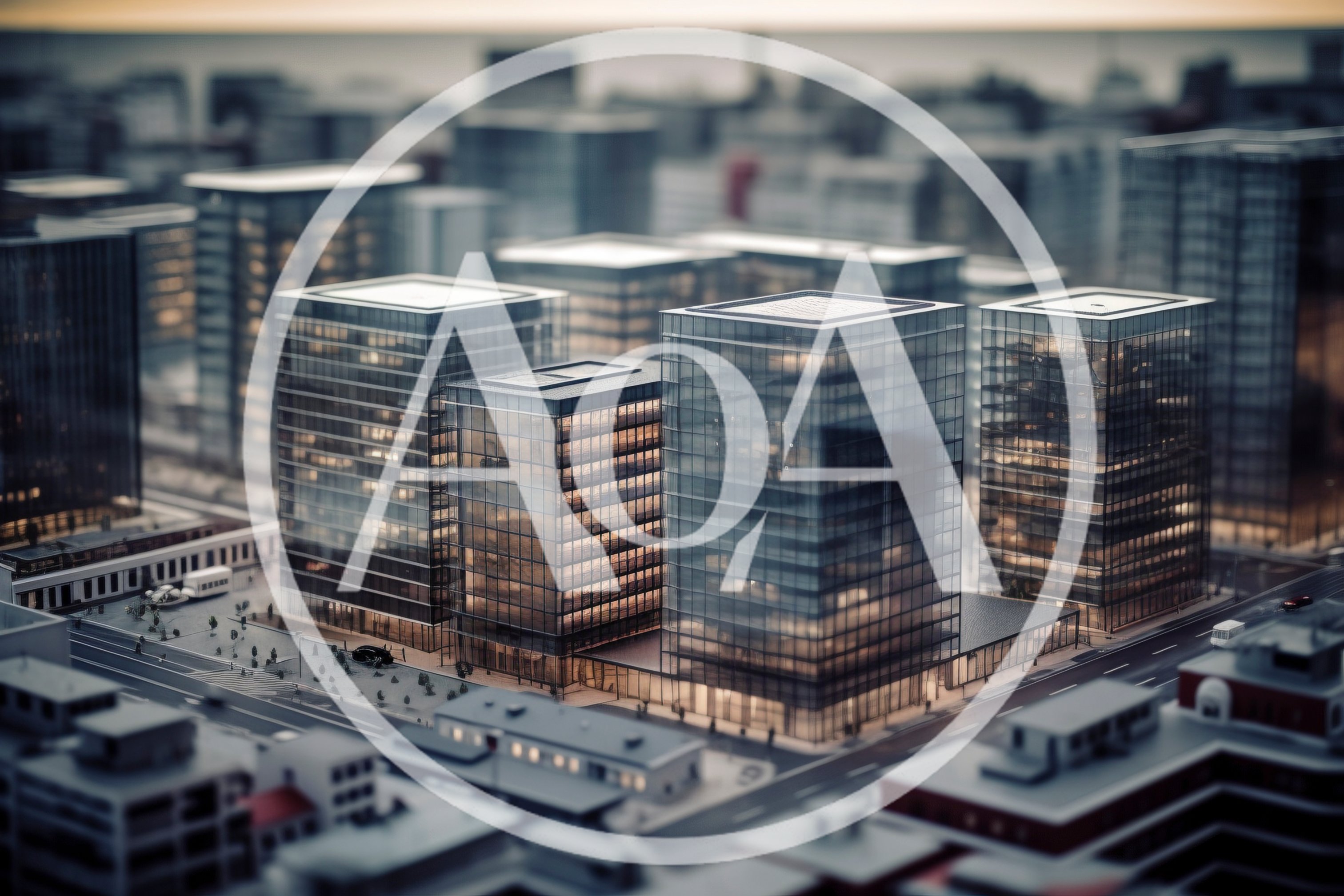 Miniature Tilt Shift View Of Modern City Skyscrapers