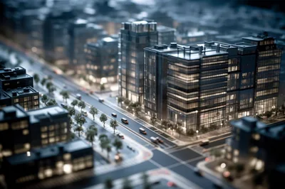 Miniature Tilt Shift Model Of A Modern City