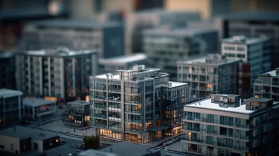 Miniature Tilt Shift Model Of Modern City Buildings
