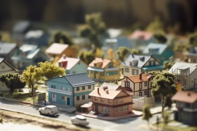 Miniature Model Suburban Neighborhood With Toy Houses