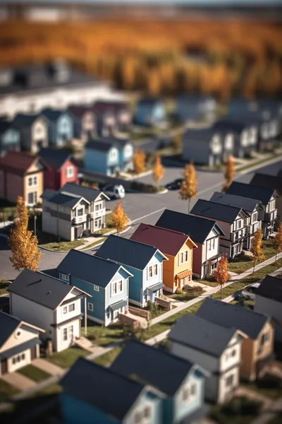 Aerial View Of A Suburban Neighborhood With Tilt Shift Effect