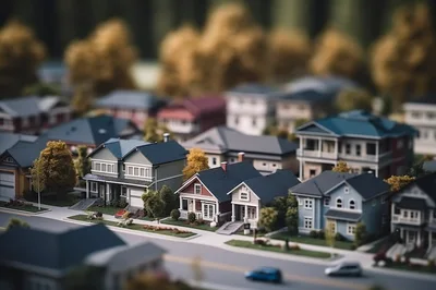 Miniature Tilt Shift Model Of A Suburban Neighborhood