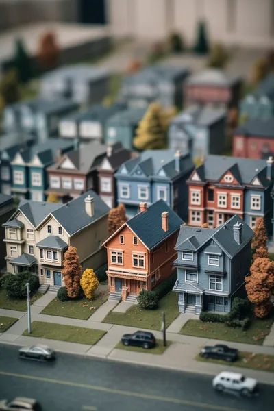 Miniature Model Neighborhood With Detailed Victorian Houses