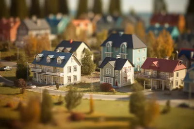 Miniature Tilt Shift Model Of A Suburban Neighborhood