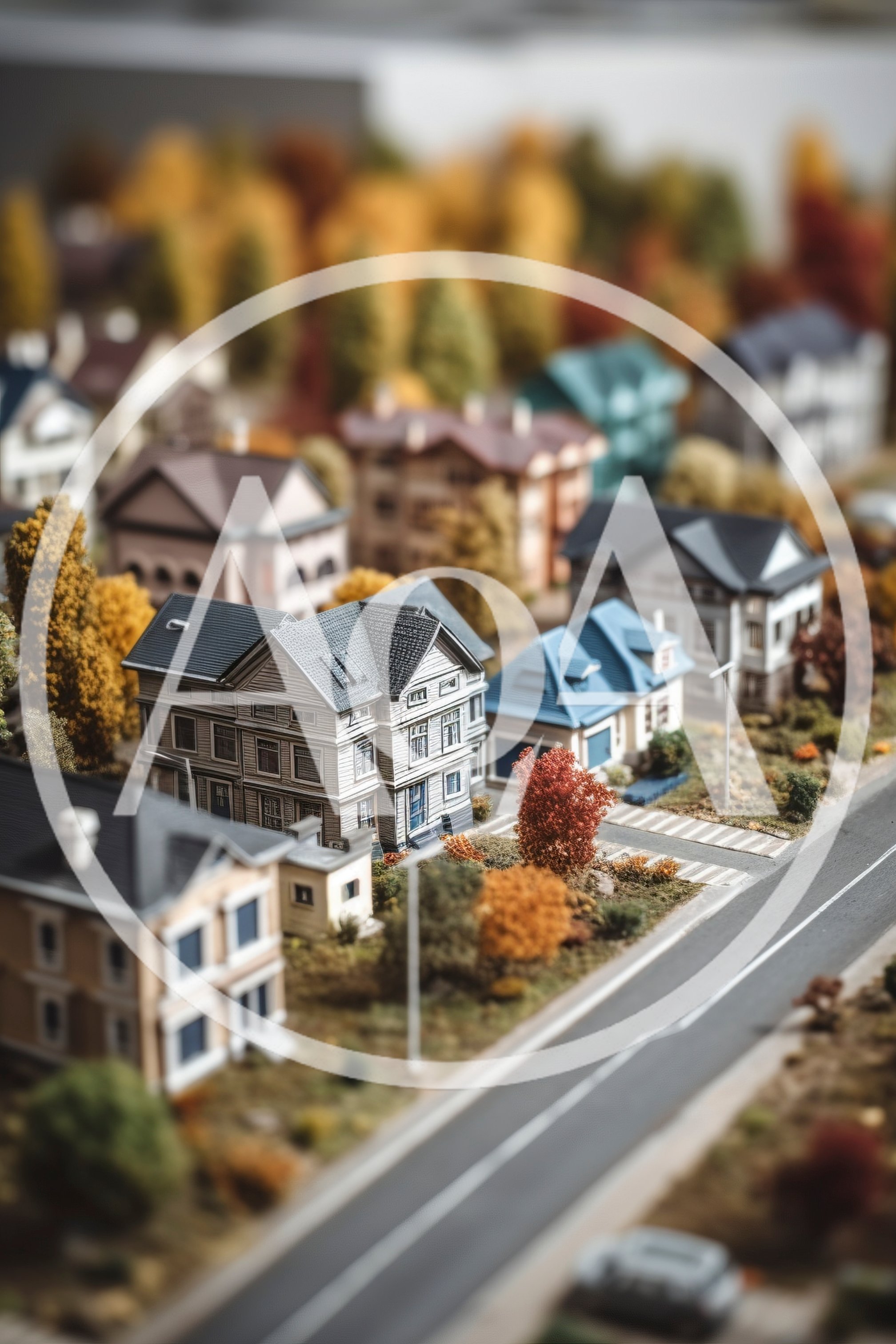 Miniature Model Suburban Neighborhood With Autumn Trees