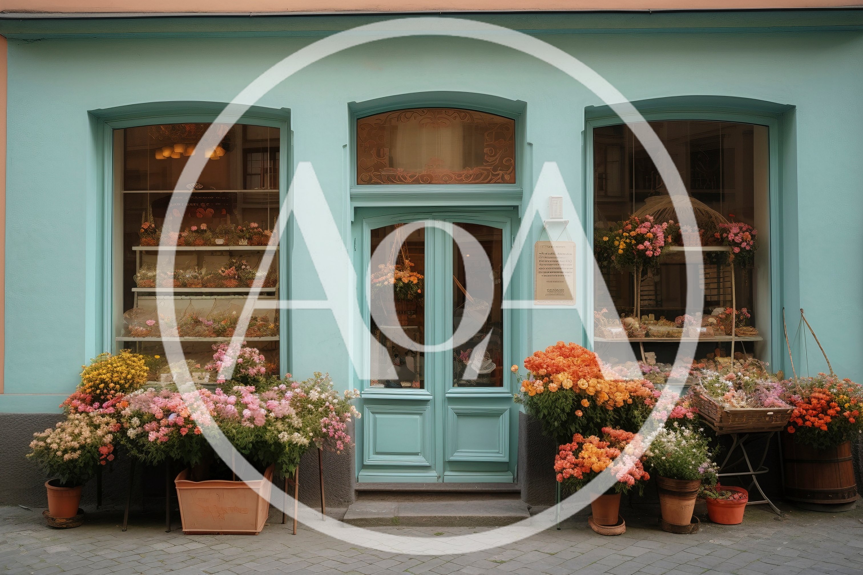 Charming Flower Shop Exterior With Pastel Blue Facade