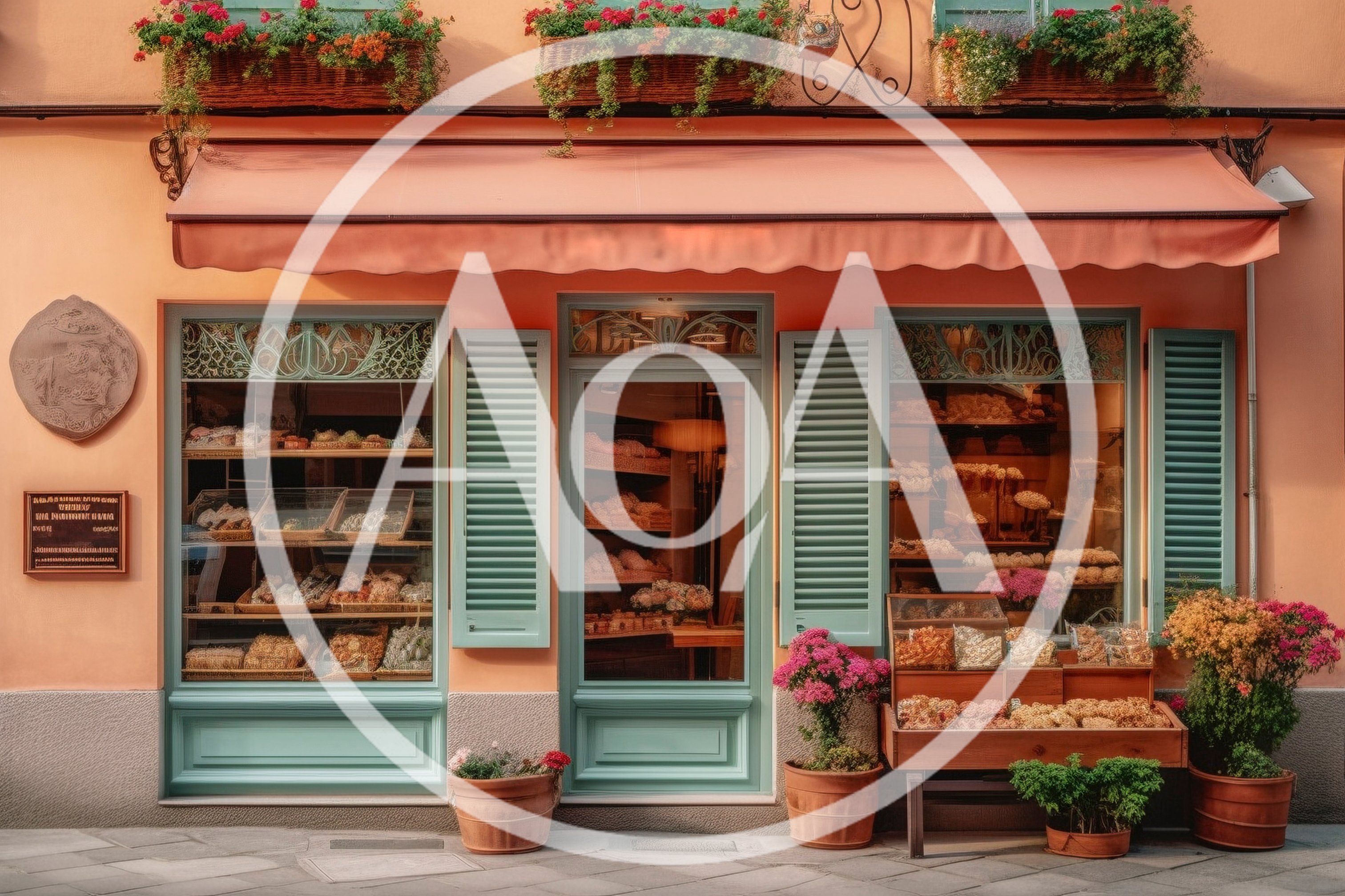 Charming European Bakery Storefront With Floral Decorations