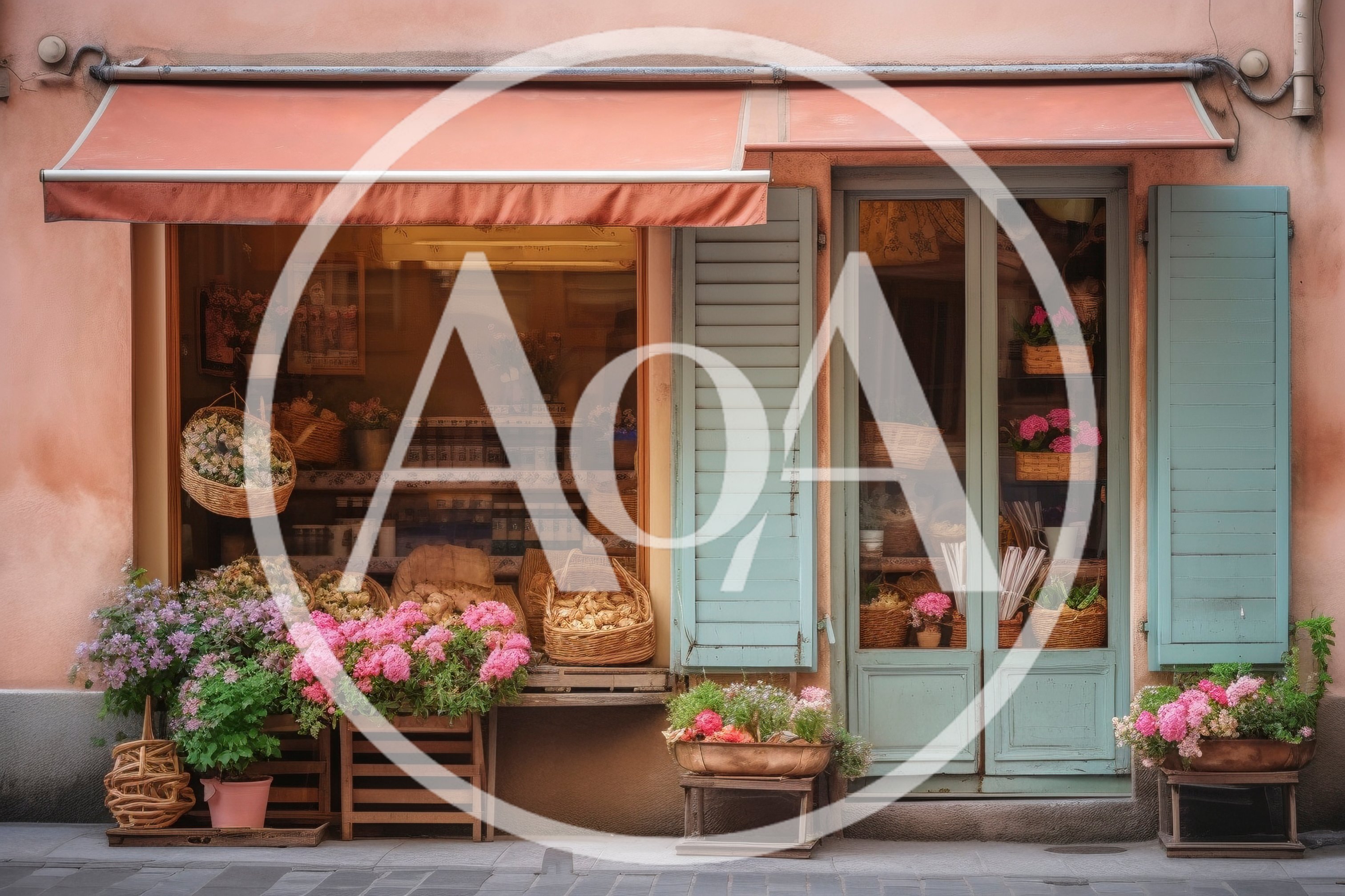 Charming Flower Shop Front With Pastel Shutters