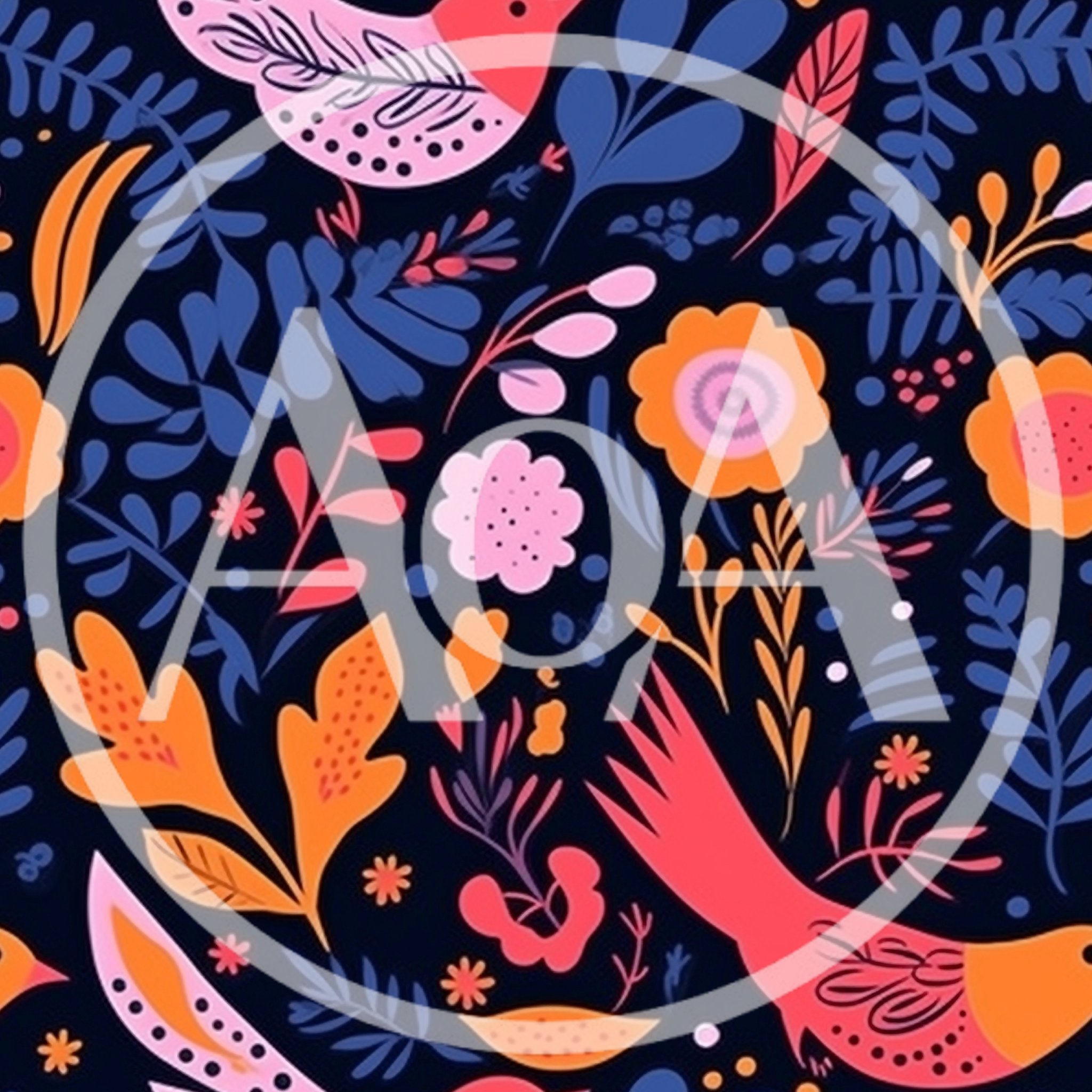 Seamless Folk Art Pattern With Birds And Flowers