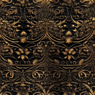 Intricate Gold Floral Relief Carving On Dark Background
