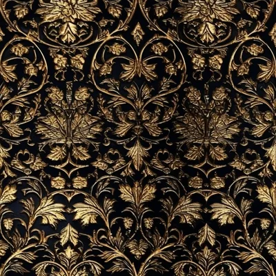 Ornate Gold Floral Damask Pattern On Black Background