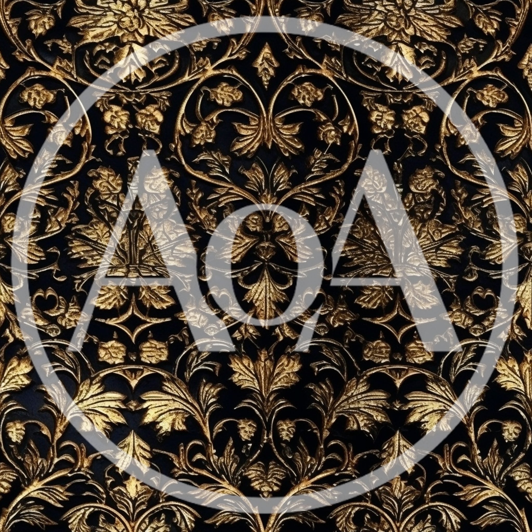 Ornate Gold Floral Damask Pattern On Black Background