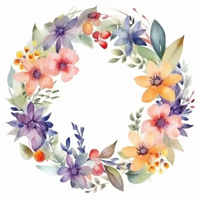Watercolor Floral Wreath With Pastel Flowers And Foliage