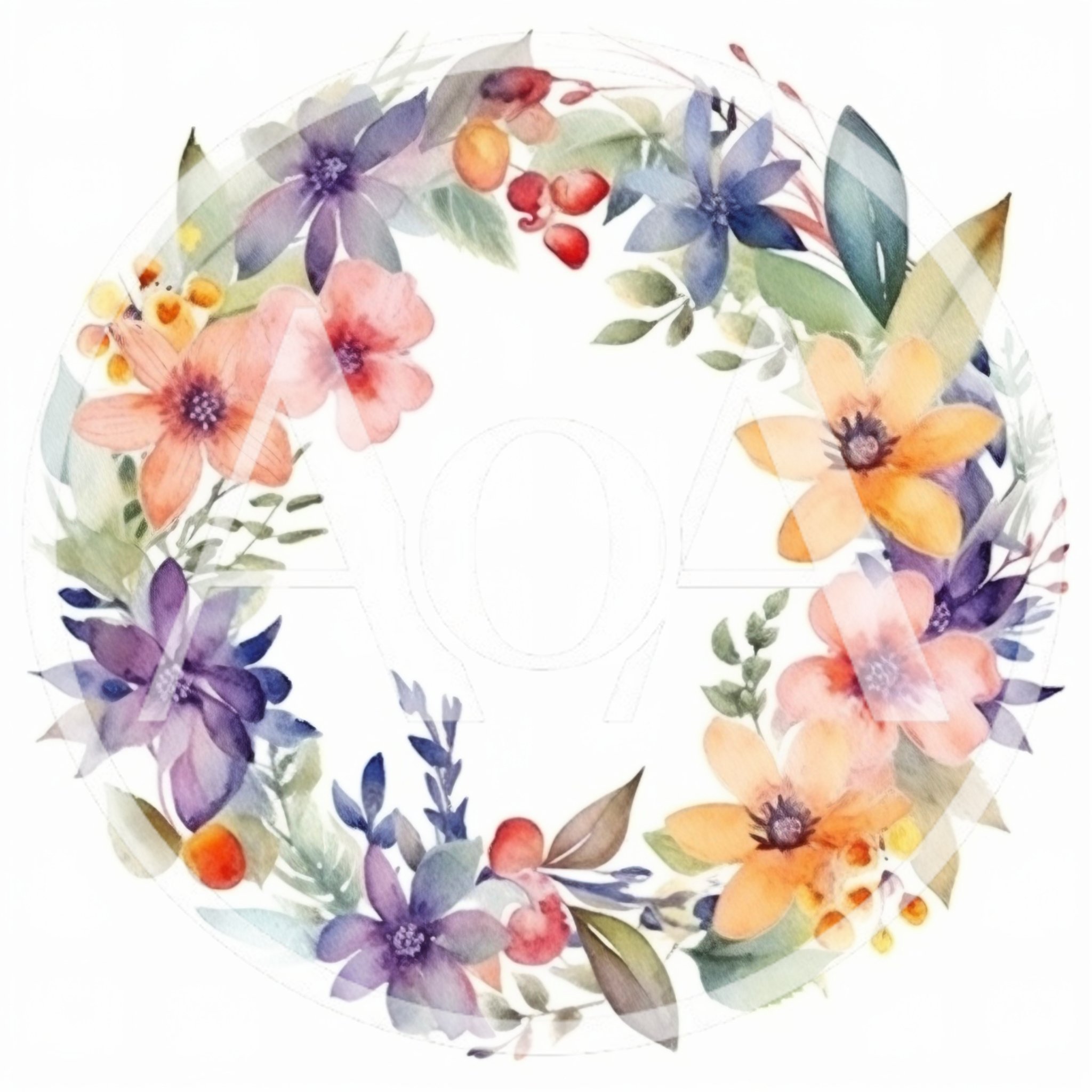 Watercolor Floral Wreath With Pastel Flowers And Foliage