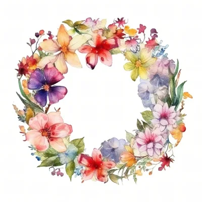 Watercolor Floral Wreath Illustration On White Background