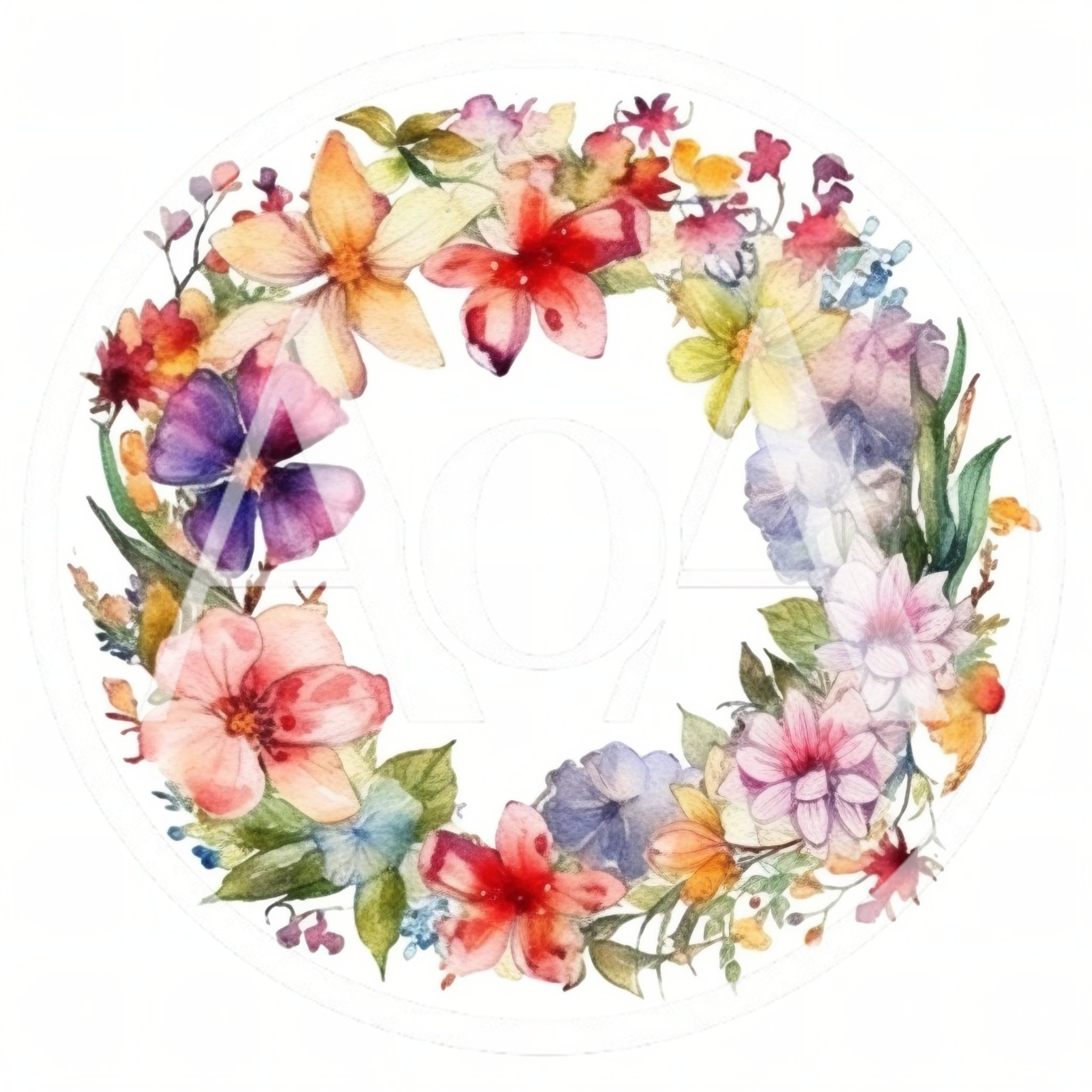 Watercolor Floral Wreath Illustration On White Background