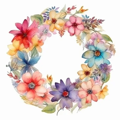 Watercolor Floral Wreath With Vibrant Spring Flowers