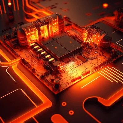 Glowing Futuristic Computer Processor Circuit Board