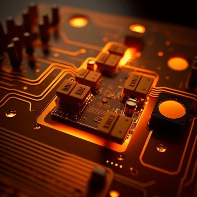 Close Up Of Glowing Electronic Circuit Board Components