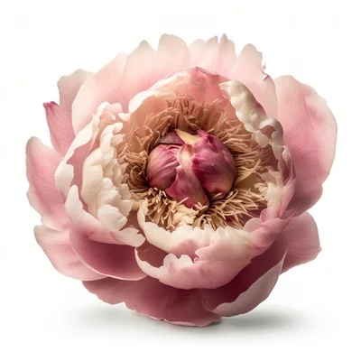 Single Pale Pink Peony Flower Isolated On White