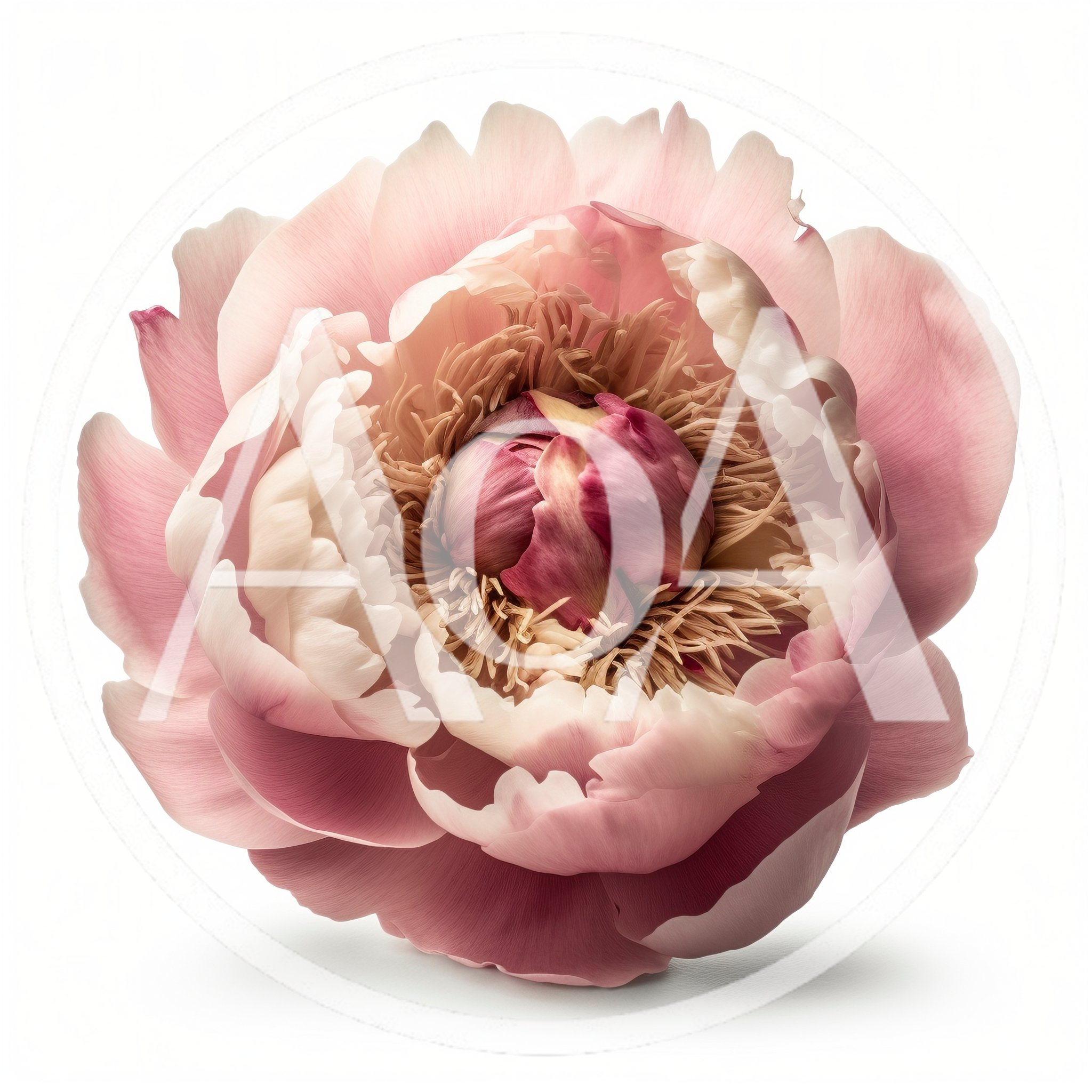 Single Pale Pink Peony Flower Isolated On White