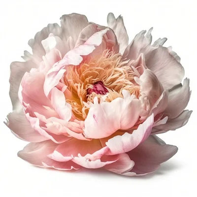 Single Pale Pink Peony Flower Isolated On White
